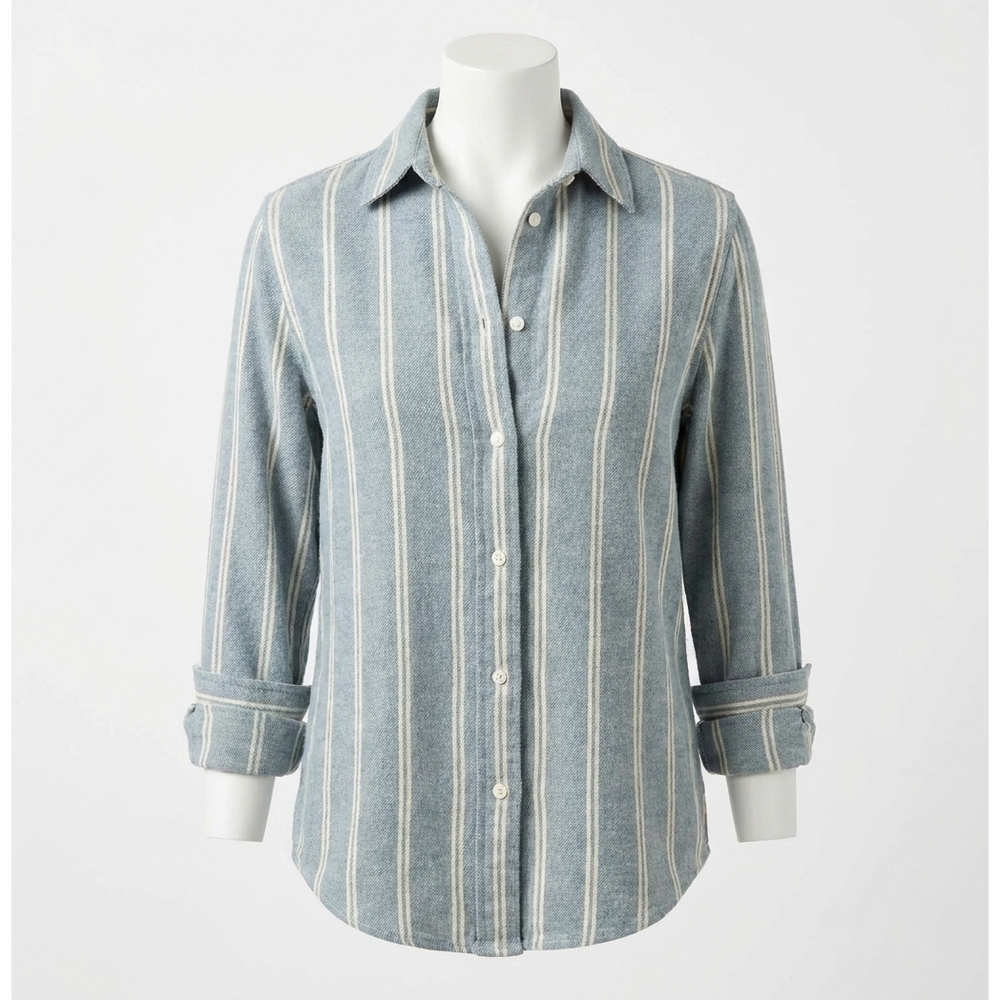 NEW FAHERTY heirloom portuguese flannel relaxed shirt in blue cove stripe
